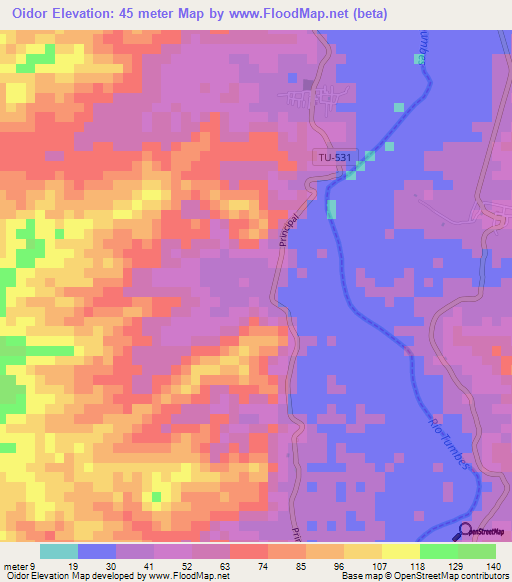 Oidor,Peru Elevation Map