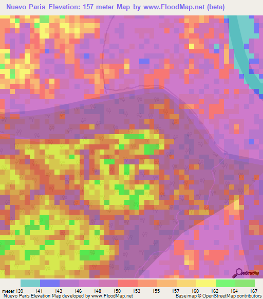 Nuevo Paris,Peru Elevation Map