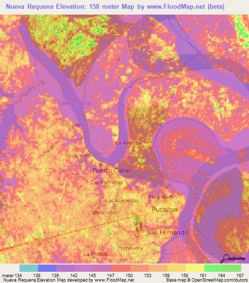 Nueva Requena,Peru Elevation Map