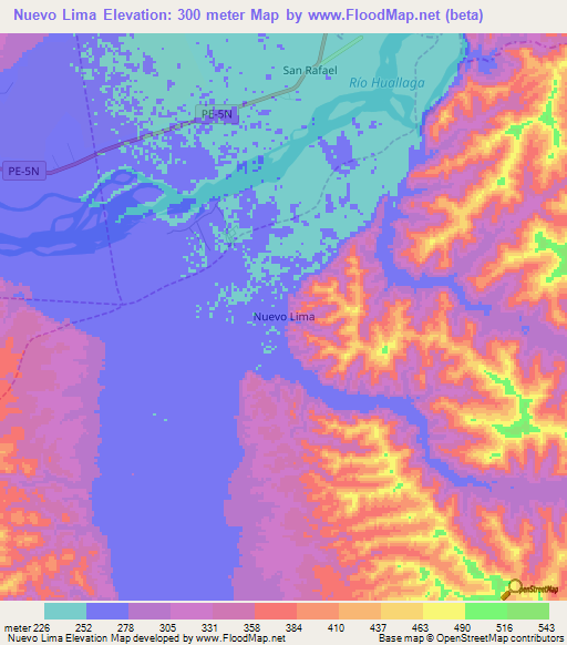 Nuevo Lima,Peru Elevation Map
