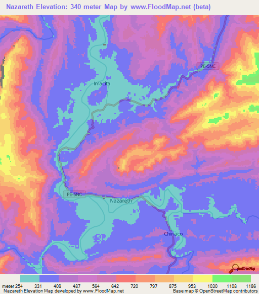 Nazareth,Peru Elevation Map