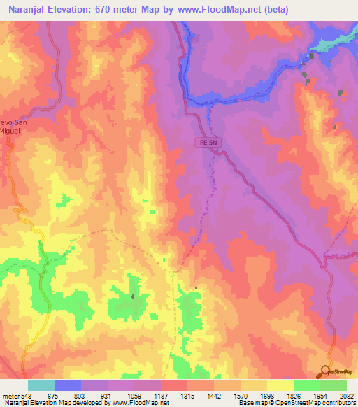 Naranjal,Peru Elevation Map