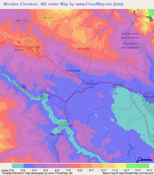 Morales,Peru Elevation Map