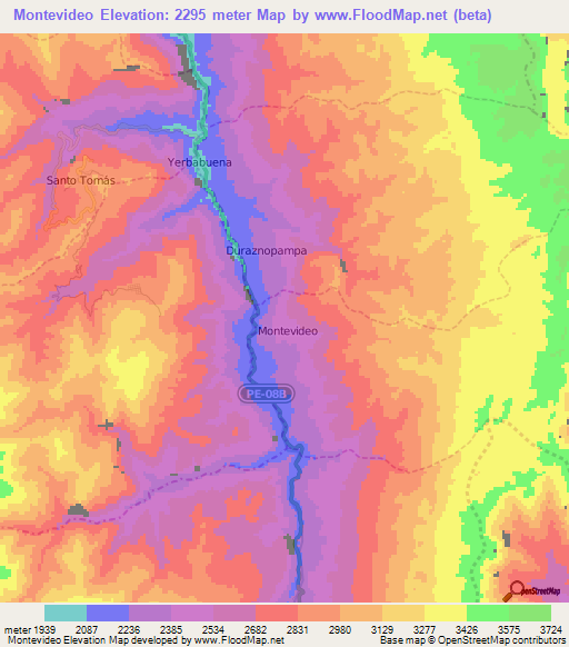 Montevideo,Peru Elevation Map