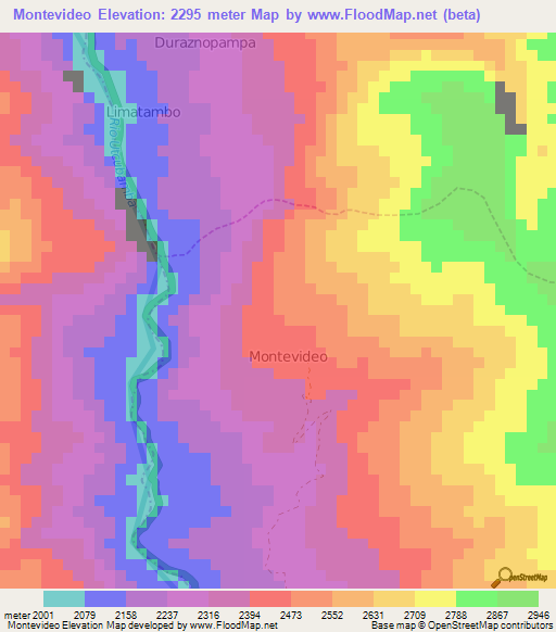 Montevideo,Peru Elevation Map