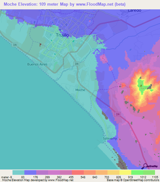 Moche,Peru Elevation Map