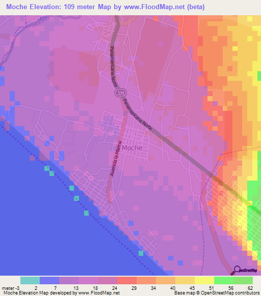 Moche,Peru Elevation Map
