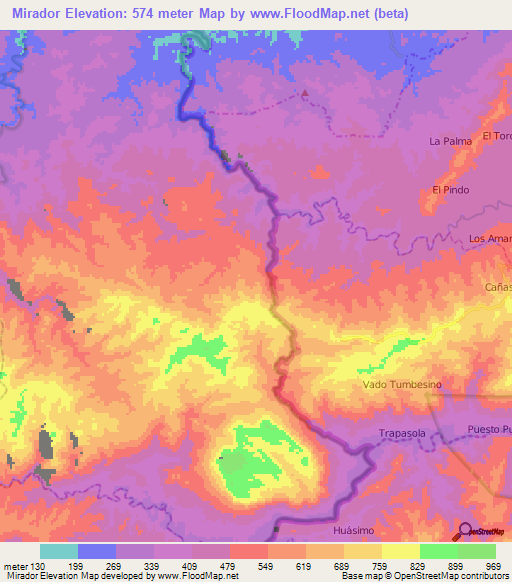Mirador,Peru Elevation Map