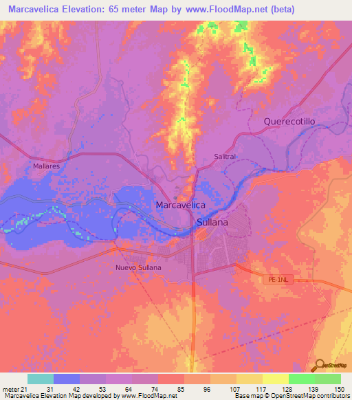 Marcavelica,Peru Elevation Map