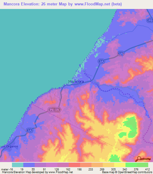 Mancora,Peru Elevation Map