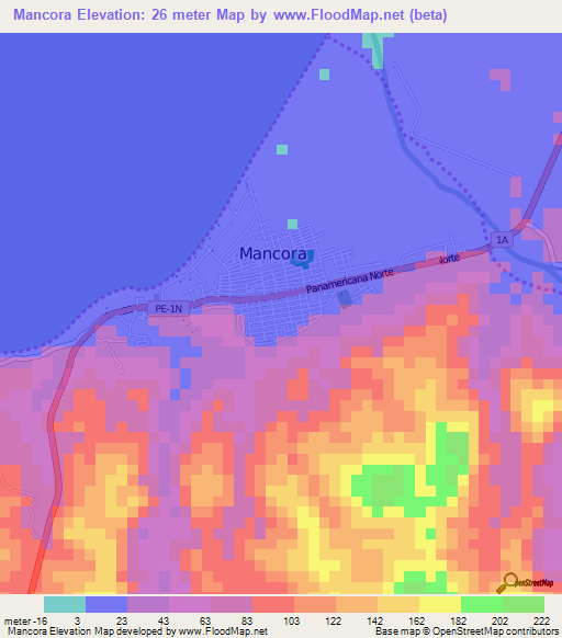 Mancora,Peru Elevation Map