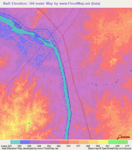 Nadi,Sudan Elevation Map