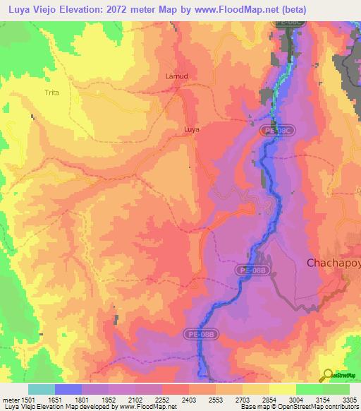 Luya Viejo,Peru Elevation Map