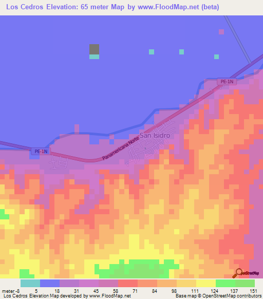 Los Cedros,Peru Elevation Map