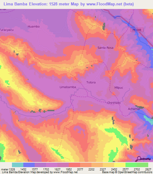 Lima Bamba,Peru Elevation Map