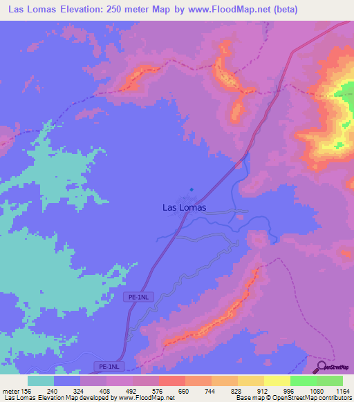 Las Lomas,Peru Elevation Map