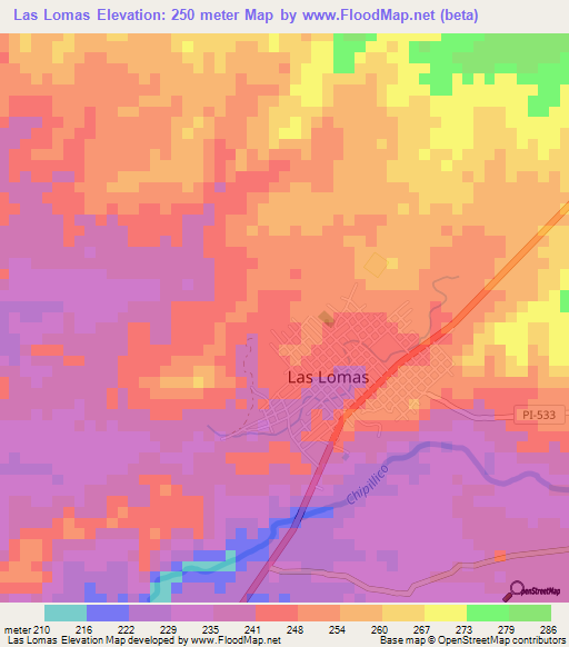 Las Lomas,Peru Elevation Map