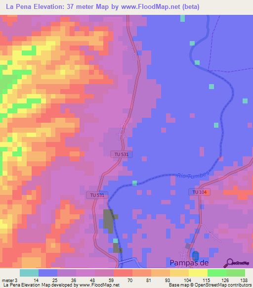 La Pena,Peru Elevation Map