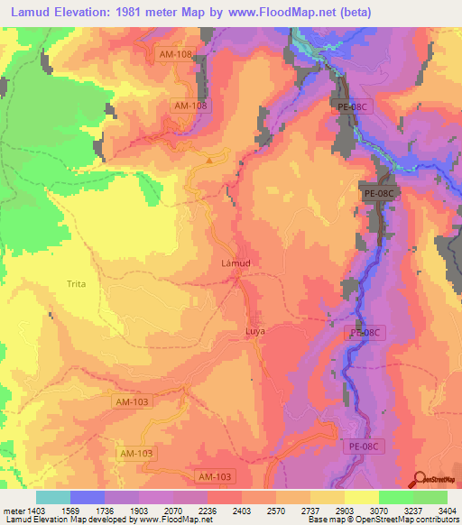 Lamud,Peru Elevation Map
