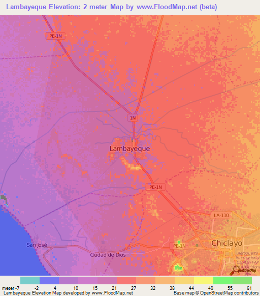 Lambayeque,Peru Elevation Map