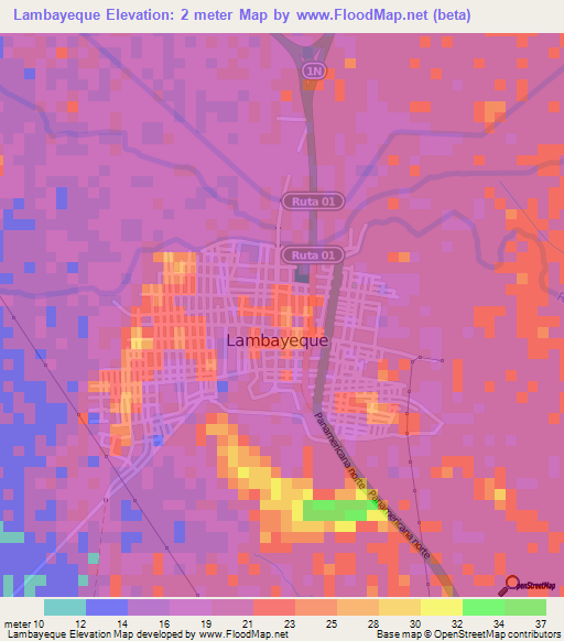 Lambayeque,Peru Elevation Map