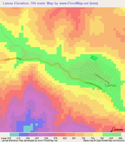 Lamas,Peru Elevation Map