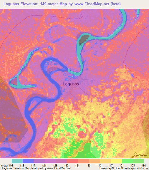 Lagunas,Peru Elevation Map