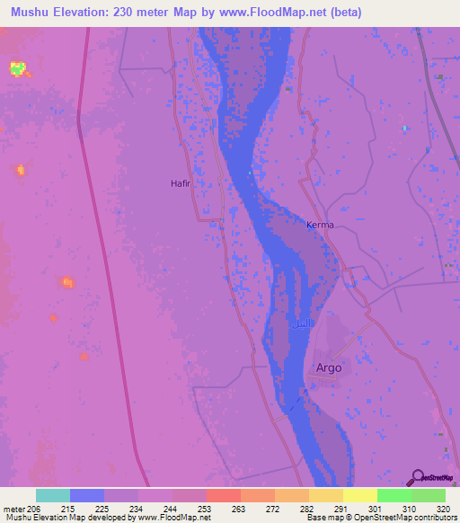 Mushu,Sudan Elevation Map