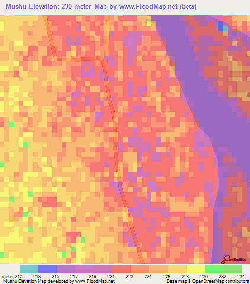 Mushu,Sudan Elevation Map