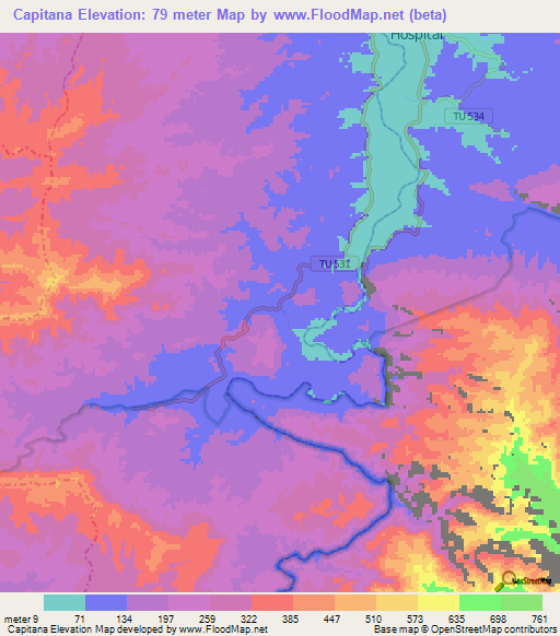 Capitana,Peru Elevation Map