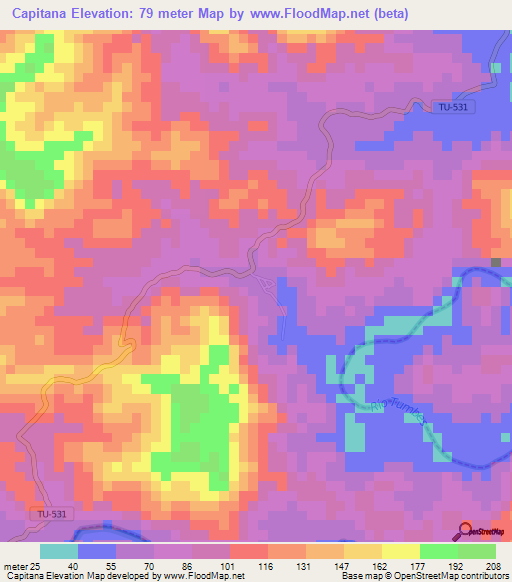 Capitana,Peru Elevation Map