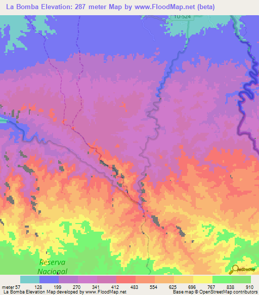 La Bomba,Peru Elevation Map