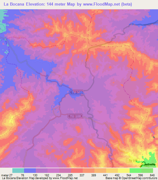La Bocana,Peru Elevation Map