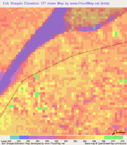 Esh Shaqalo,Sudan Elevation Map