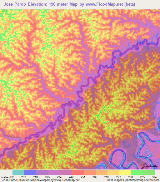 Jose Pardo,Peru Elevation Map