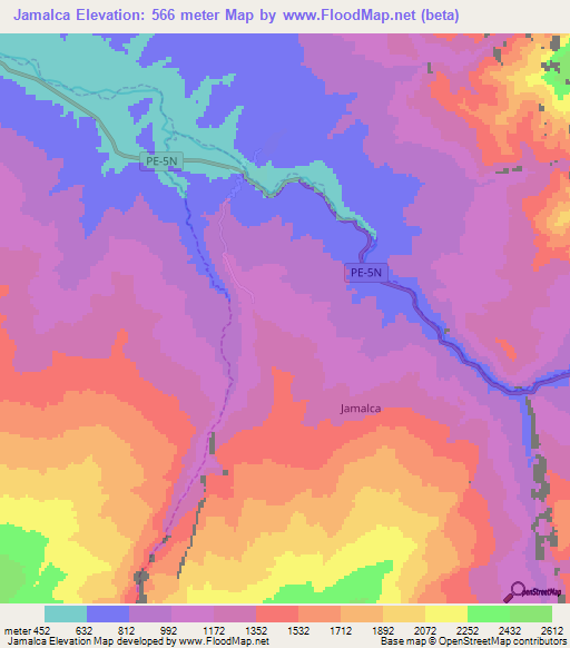 Jamalca,Peru Elevation Map