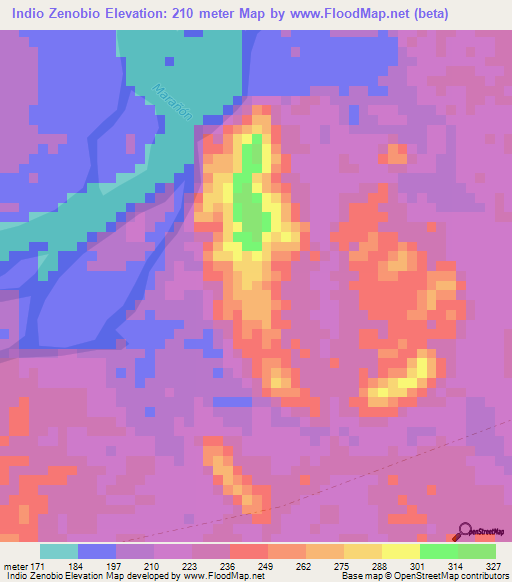Indio Zenobio,Peru Elevation Map