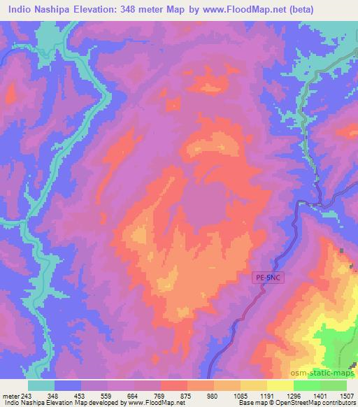 Indio Nashipa,Peru Elevation Map
