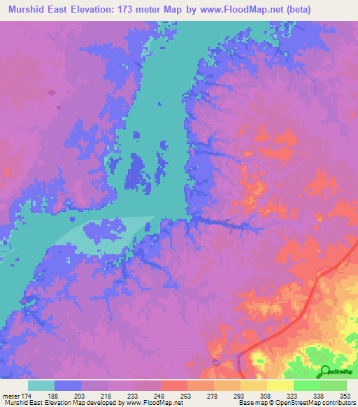 Murshid East,Sudan Elevation Map