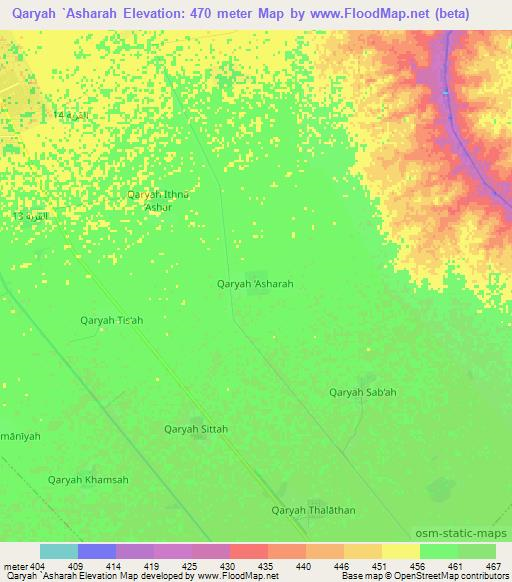 Qaryah `Asharah,Sudan Elevation Map