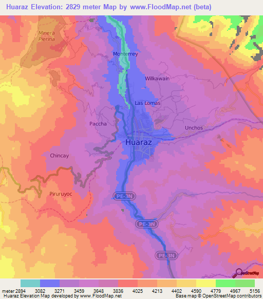 Huaraz,Peru Elevation Map