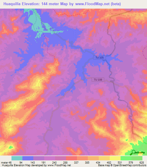 Huaquilla,Peru Elevation Map