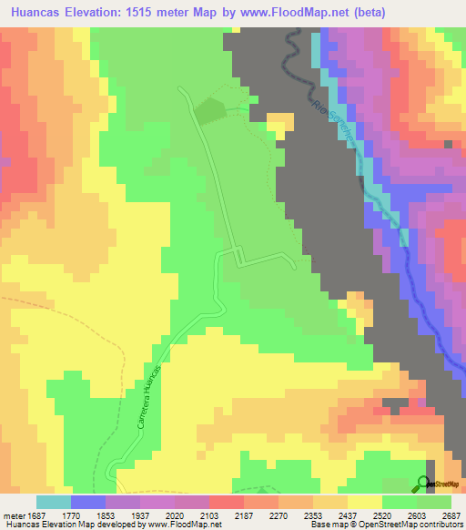 Huancas,Peru Elevation Map