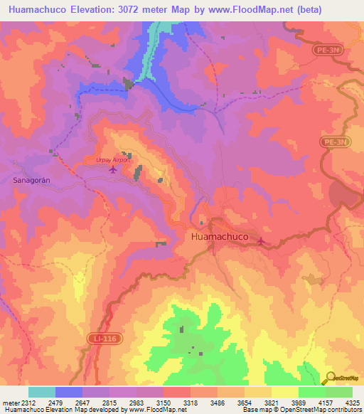 Huamachuco,Peru Elevation Map