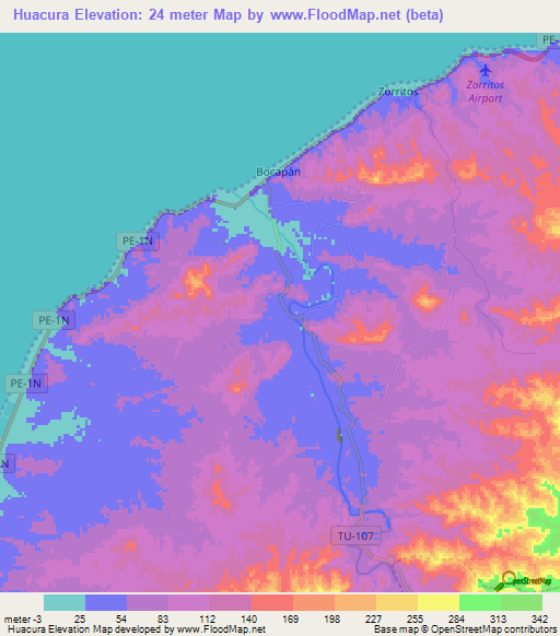 Huacura,Peru Elevation Map