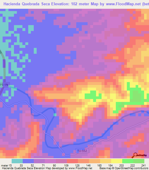 Hacienda Quebrada Seca,Peru Elevation Map
