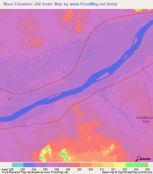 Mura,Sudan Elevation Map