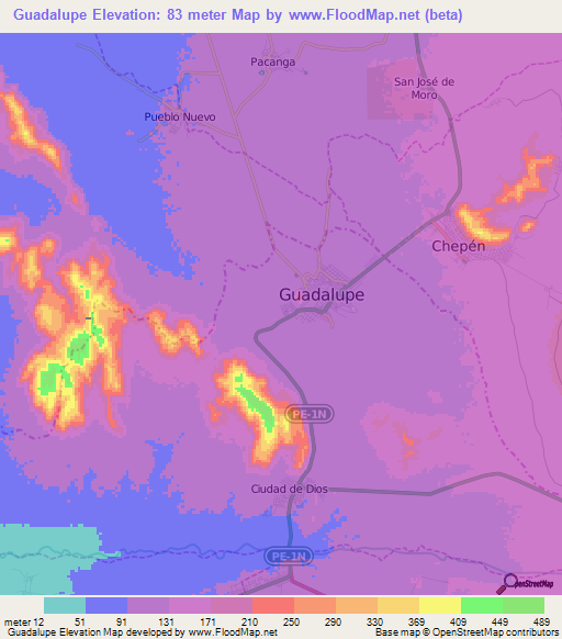 Guadalupe,Peru Elevation Map
