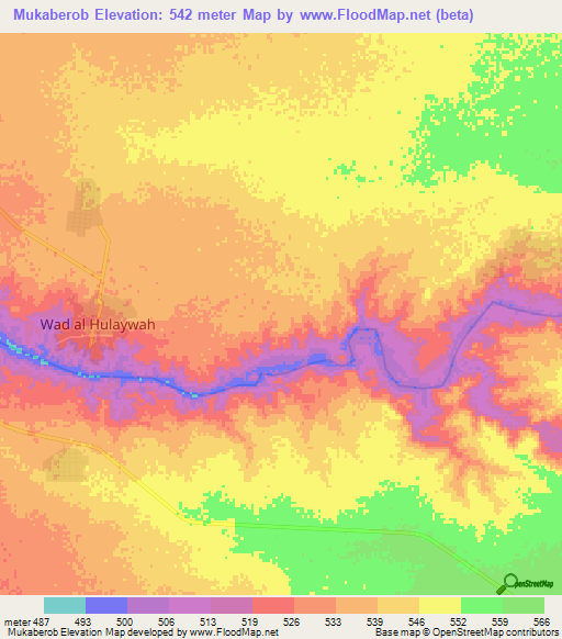 Mukaberob,Sudan Elevation Map