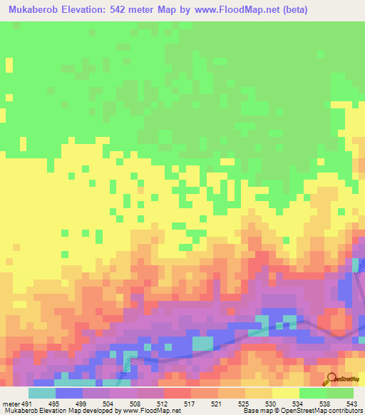 Mukaberob,Sudan Elevation Map